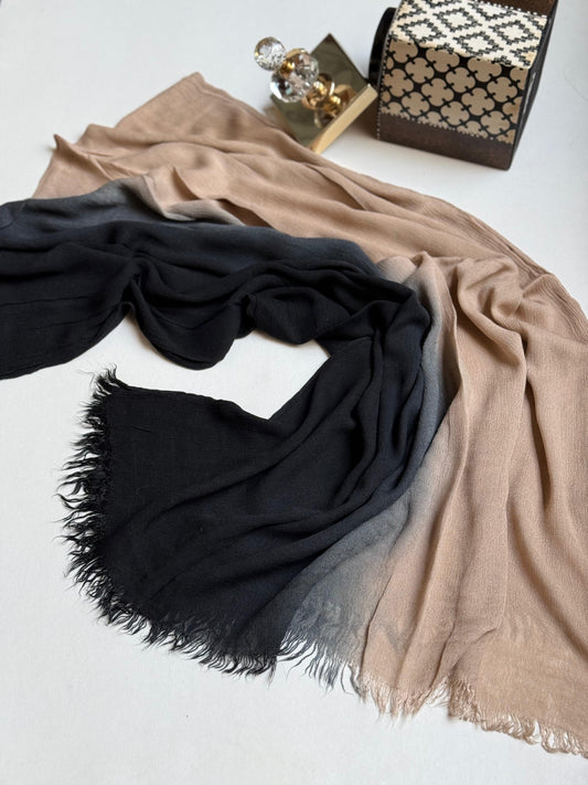 Black/beige Ombre linen scarf.