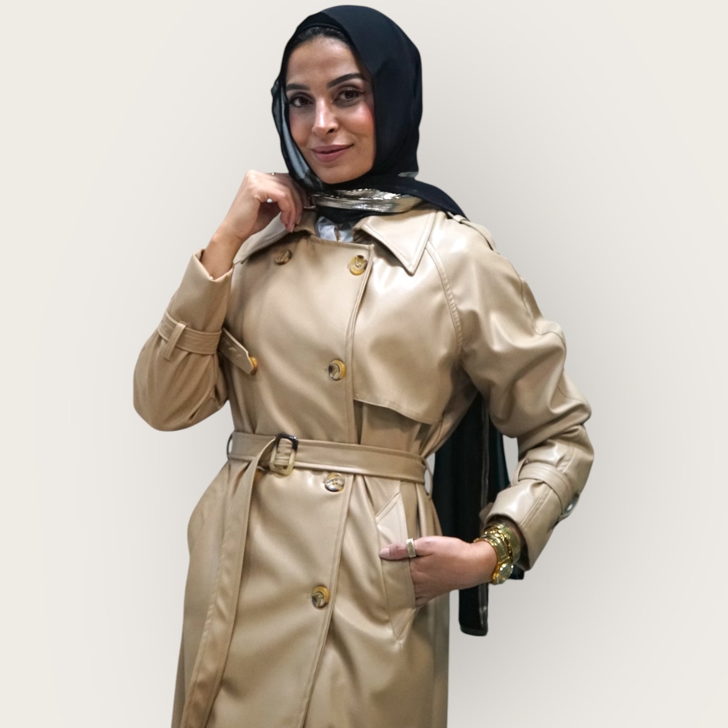 Leather trench coat