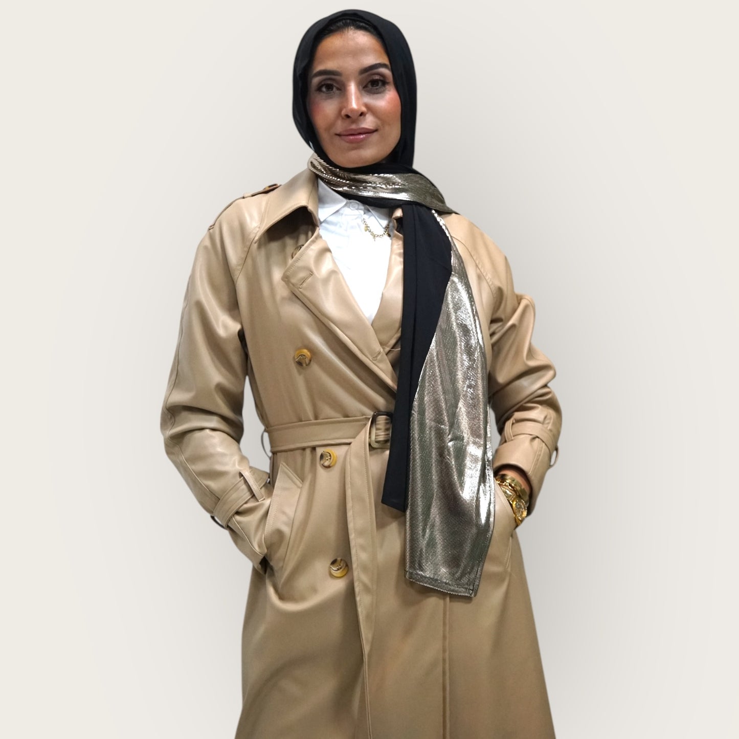 Leather trench coat