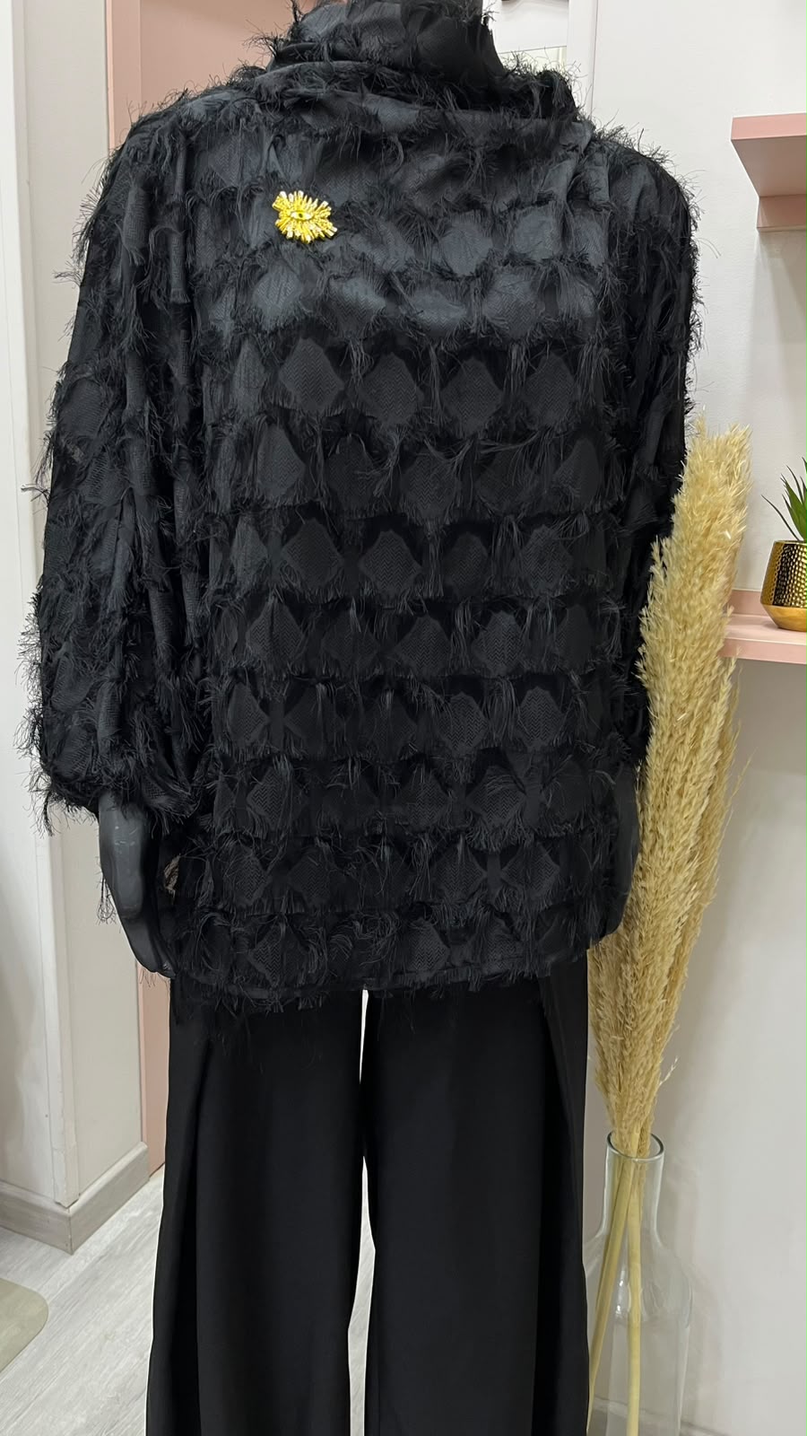Black fringed top
