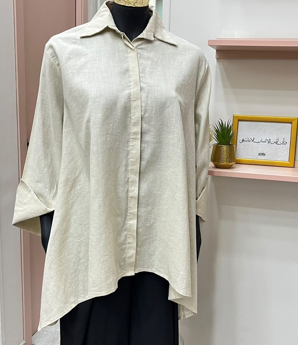 Beige Flap linen blouse