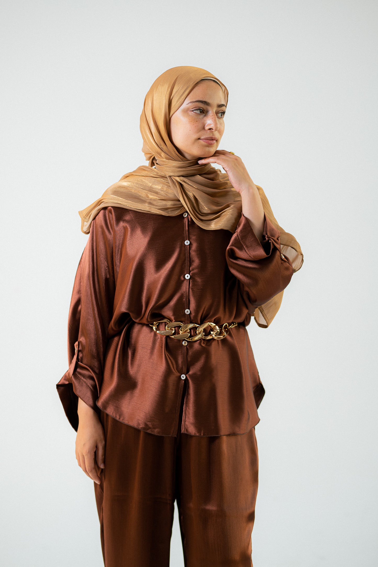 Copper satin set.