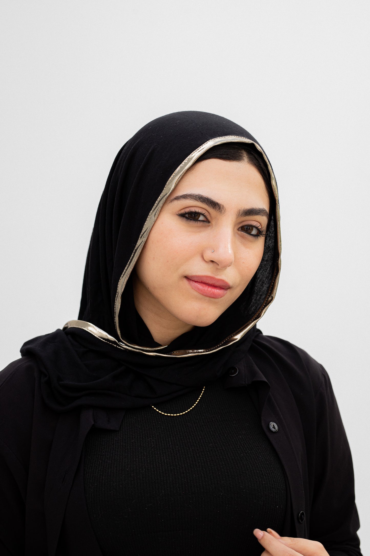 Gold Shima tuckn cotton scarf.