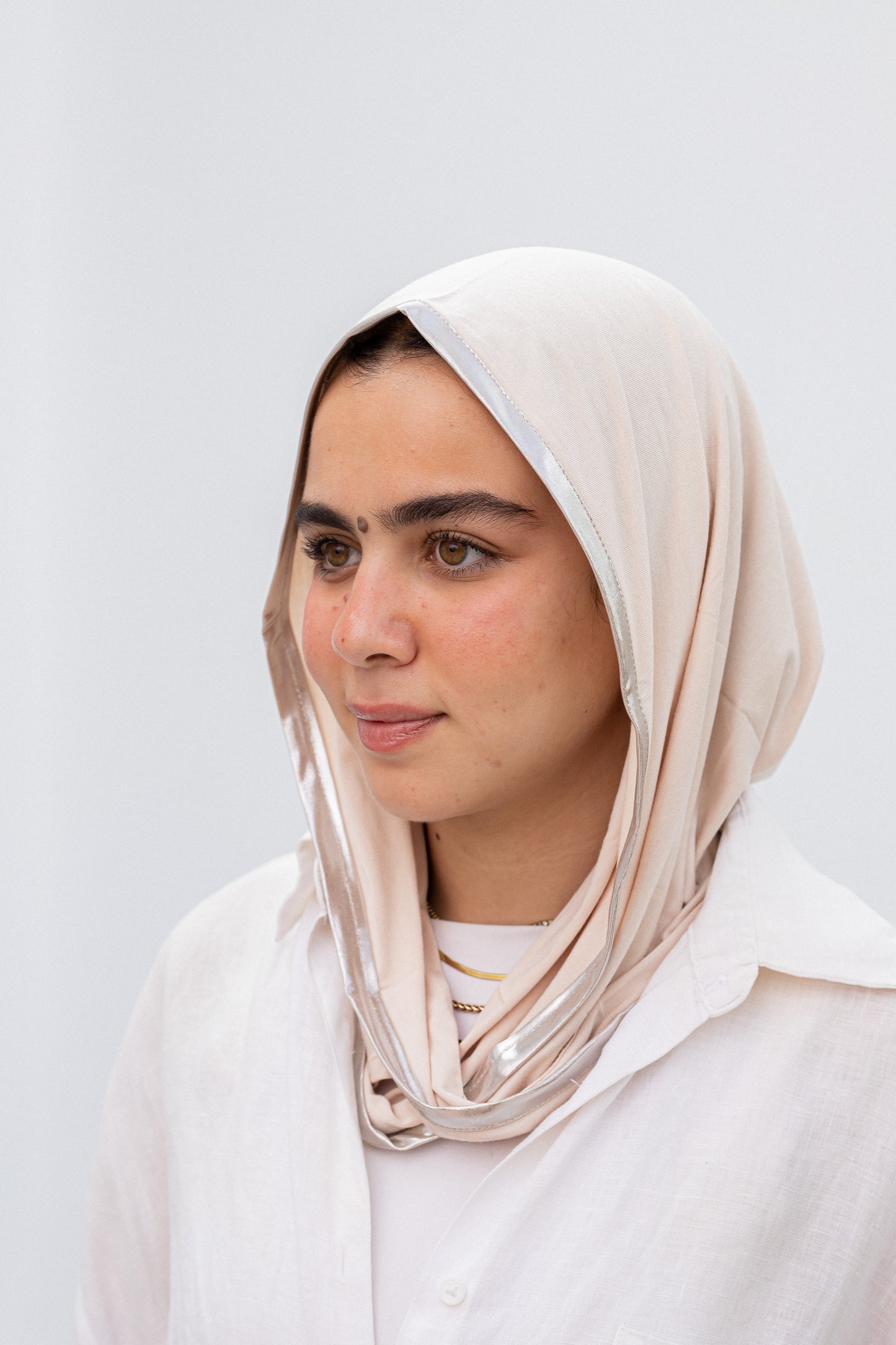 Shima tuckn scarf/beige with silver border