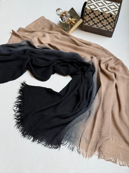 Black/beige Ombre linen scarf.