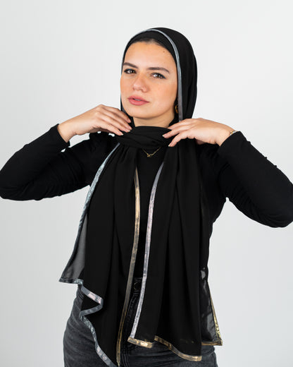 Luxe metallic scarf.