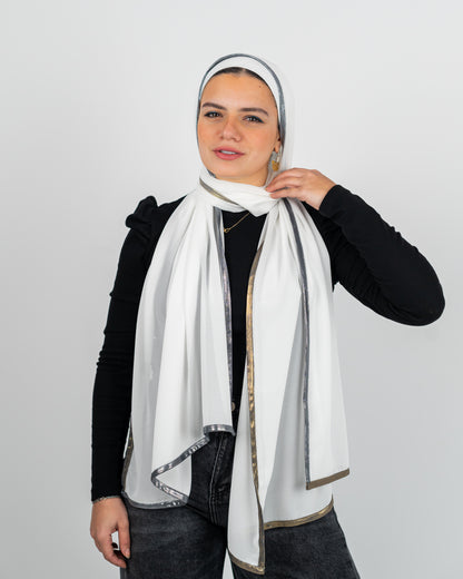 Luxe metallic scarf.