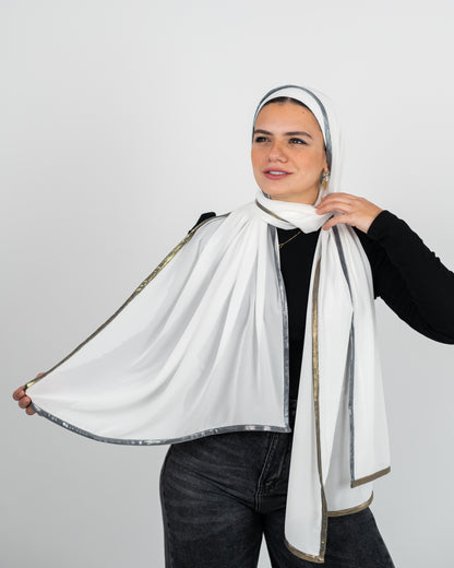 Luxe metallic scarf.