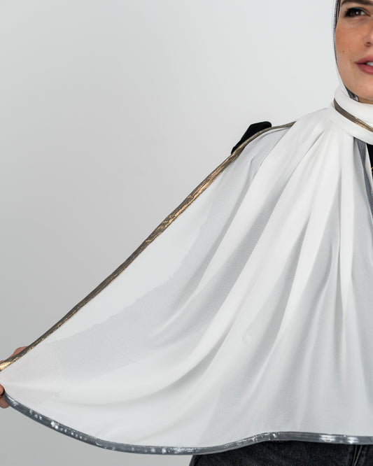 Luxe metallic scarf.