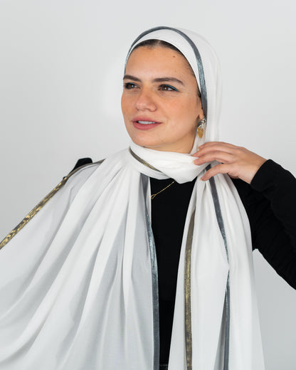 Luxe metallic scarf.