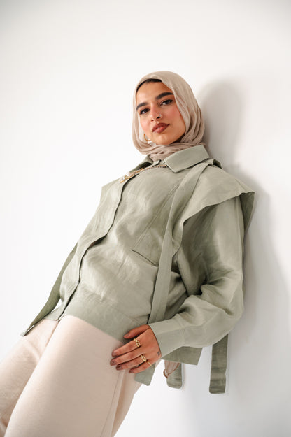 Sage Whisper-Pure Linen Shirt