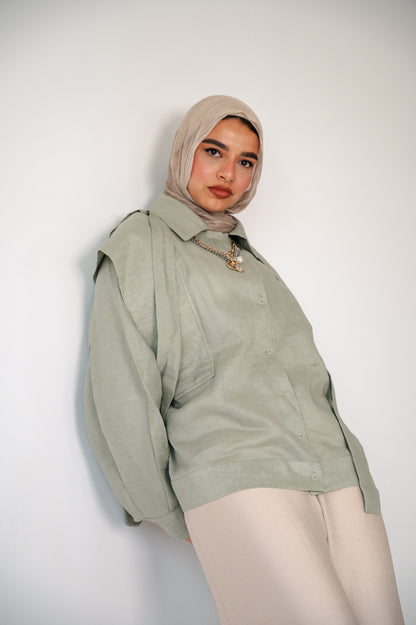 Sage Whisper-Pure Linen Shirt