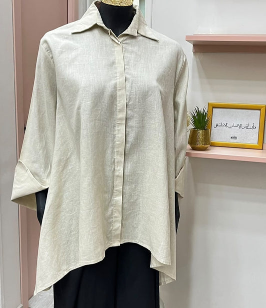Beige Flap linen blouse