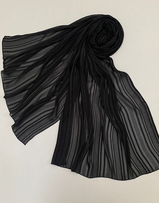 Black chiffon scarf.