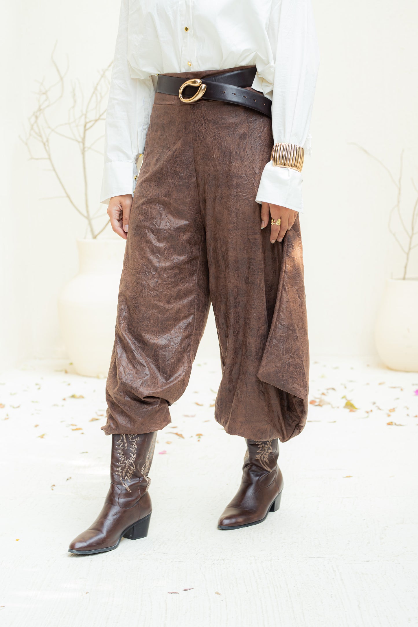 Soft edge crushed leather pants.