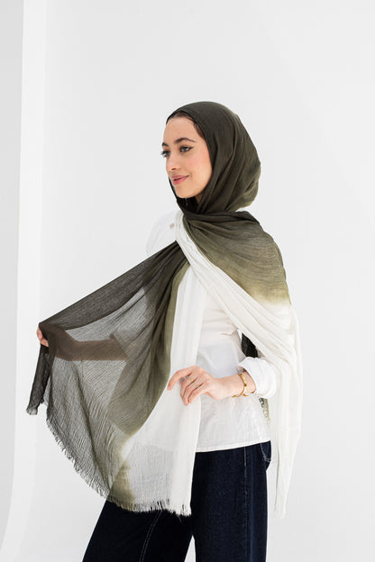 Olive/offwhite ombre linen scarf