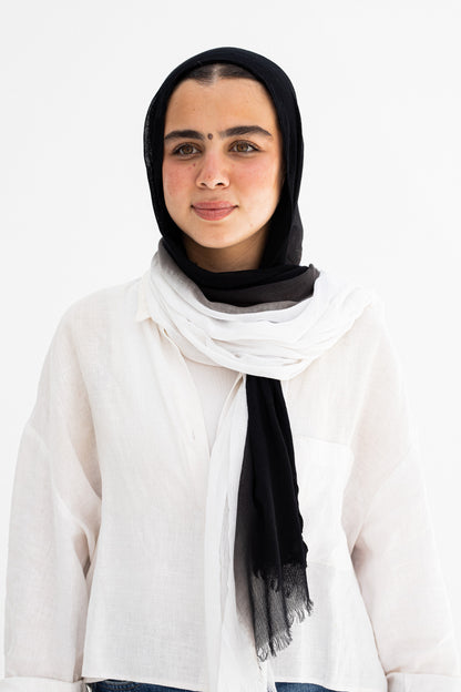 Black/white ombre linen scarf