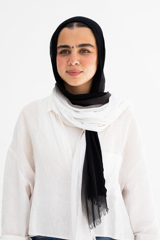 Black/white ombre linen scarf