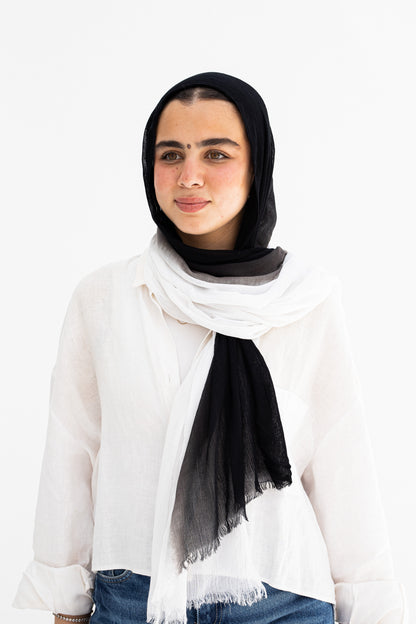 Black/white ombre linen scarf