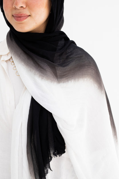 Black/white ombre linen scarf